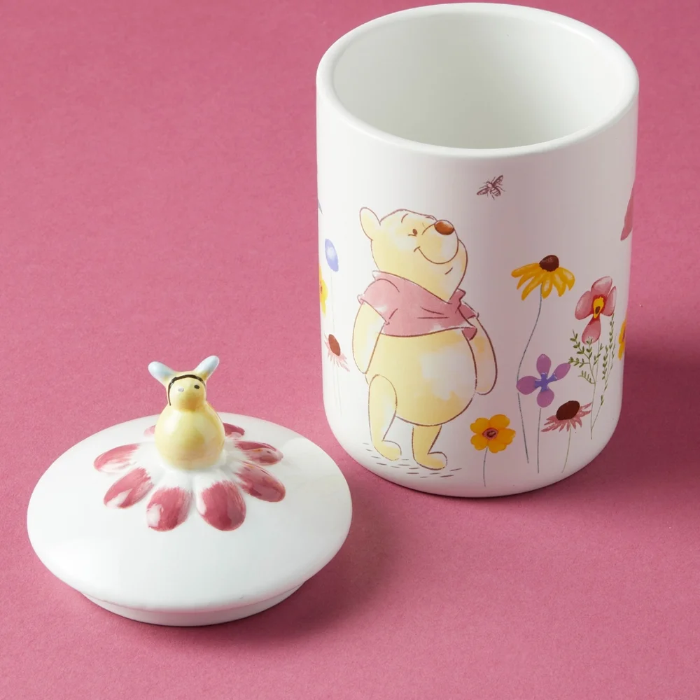 NWT Disney 7in Ceramic Winnie The Pooh Cotton Jar Among The Flowers Honey Bee